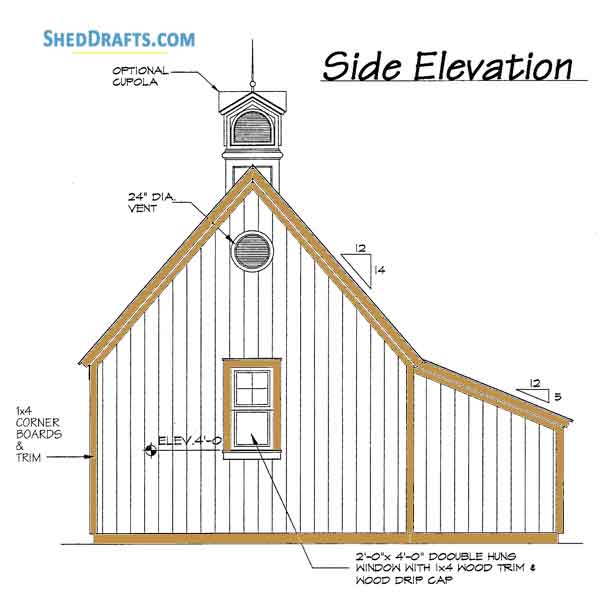21x22 Pole Frame Barn Shed Plans Blueprints 03 Right Elevation