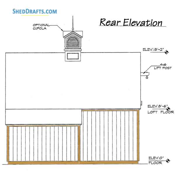 21x22 Pole Frame Barn Shed Plans Blueprints 04 Side Elevation