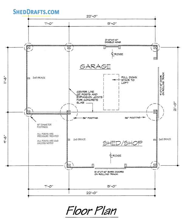 21x22 Pole Frame Barn Shed Plans Blueprints 05 Floor Framing Plan