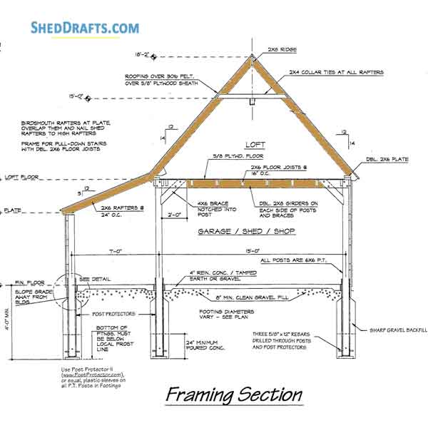 21x22 Pole Frame Barn Shed Plans Blueprints 06 Building Section