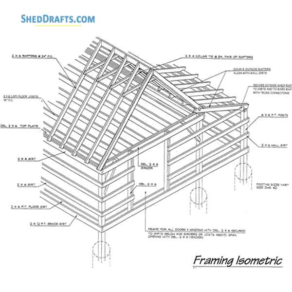 21x22 Pole Frame Barn Shed Plans Blueprints 07 Wall Framing