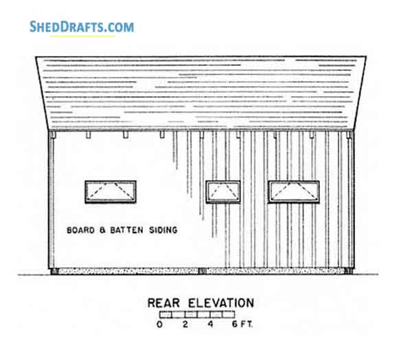 22x24 Cabin Loft Building Plans Blueprints 03 Rear Elevation