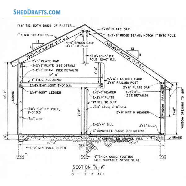 22x24 Cabin Loft Building Plans Blueprints 04 Building Section