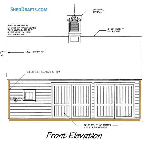22x28 Pole Frame Garage Shed Plans Blueprints 01 Front Elevation