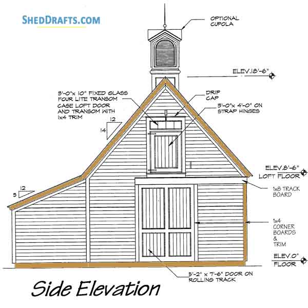 22x28 Pole Frame Garage Shed Plans Blueprints 02 Left Elevation