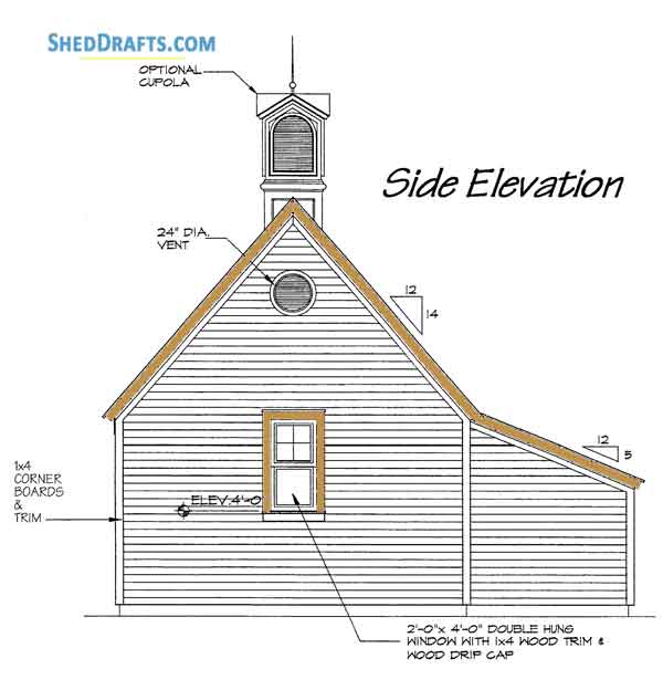 22x28 Pole Frame Garage Shed Plans Blueprints 03 Right Elevation