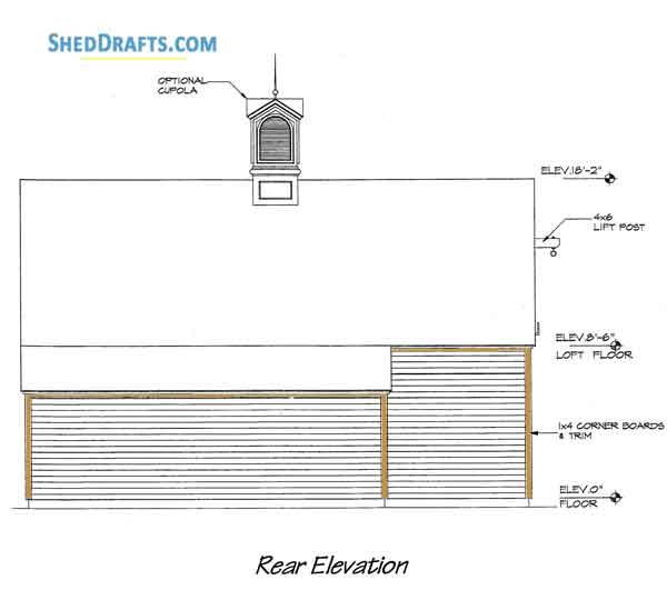 22x28 Pole Frame Garage Shed Plans Blueprints 04 Side Elevation