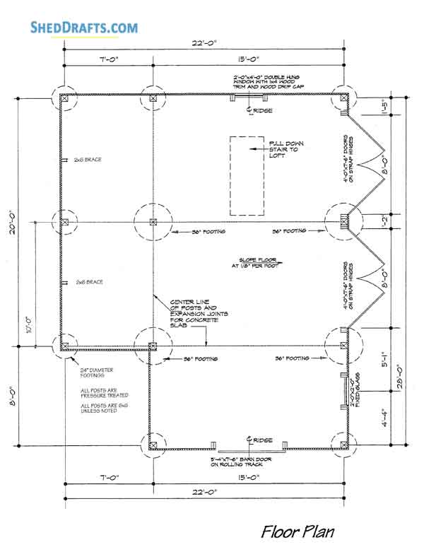 22x28 Pole Frame Garage Shed Plans Blueprints 05 Floor Framing Plan