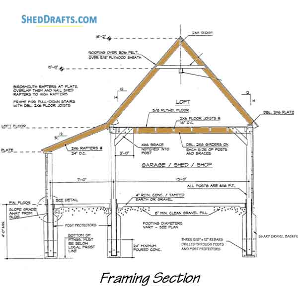 22x28 Pole Frame Garage Shed Plans Blueprints 06 Building Section