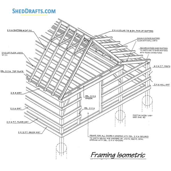 22x28 Pole Frame Garage Shed Plans Blueprints 07 Framing Isometric