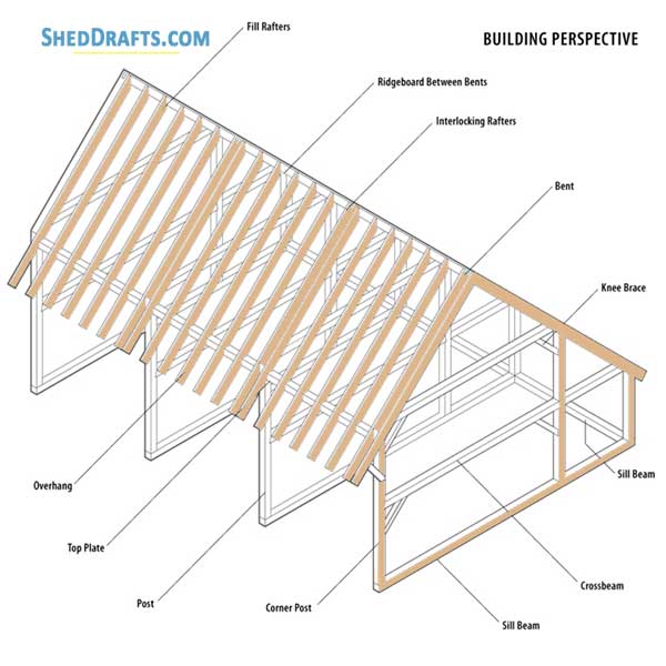 22x30 Timber Frame Garage Shed Plans Blueprints 01 Building Section
