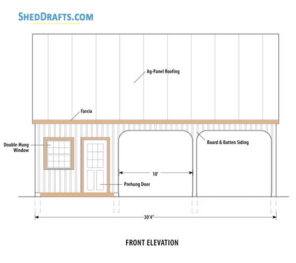 22x30 Timber Frame Garage Shed Plans Blueprints 03 Front Elevation