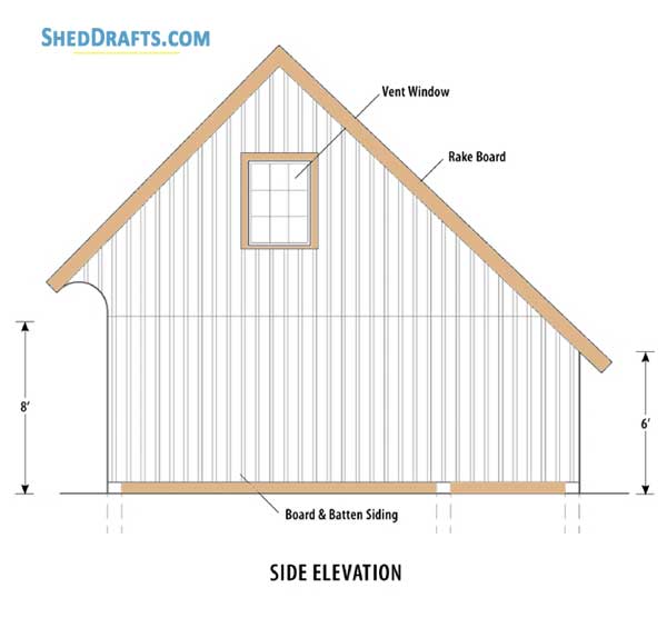 22x30 Timber Frame Garage Shed Plans Blueprints 04 Side Elevation