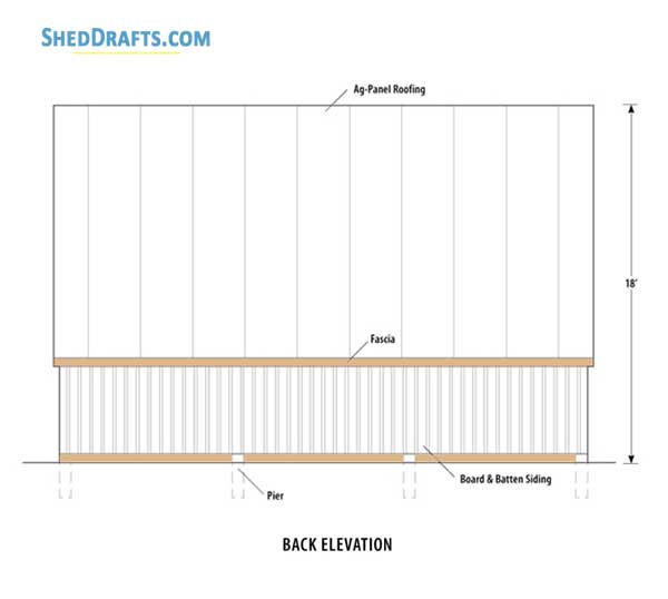 22x30 Timber Frame Garage Shed Plans Blueprints 05 Rear Elevation