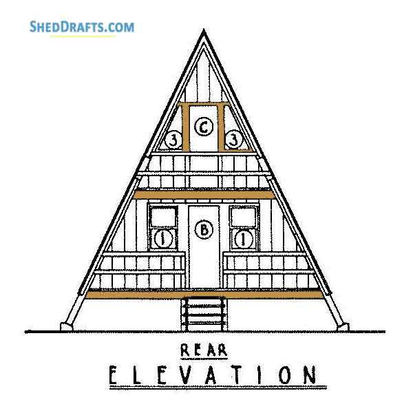 24x24 A Frame Cabin Shed Plans Blueprints 02 Rear Elevation