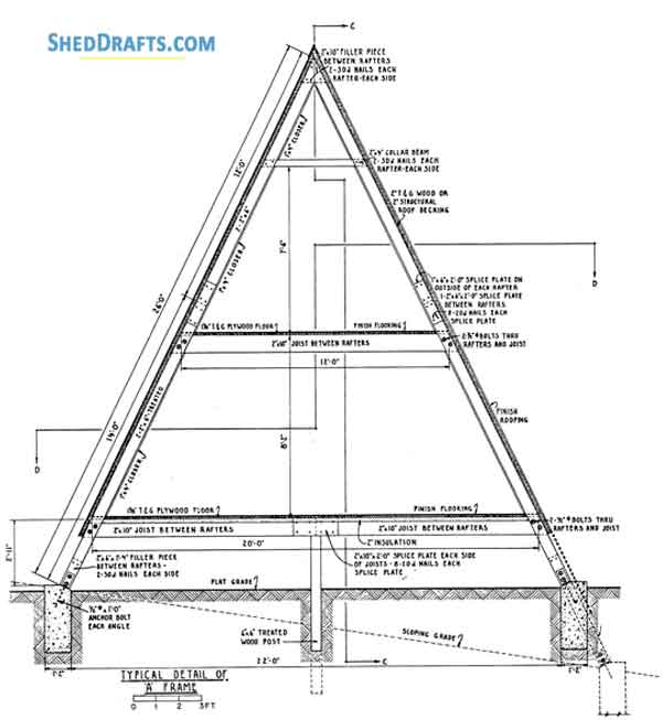 24x24 A Frame Cabin Shed Plans Blueprints 06 Building Section