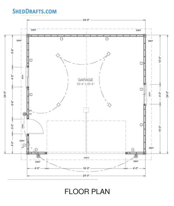 24x24 Gable Garage Shed Building Plans Blueprints 02 Floor Plan