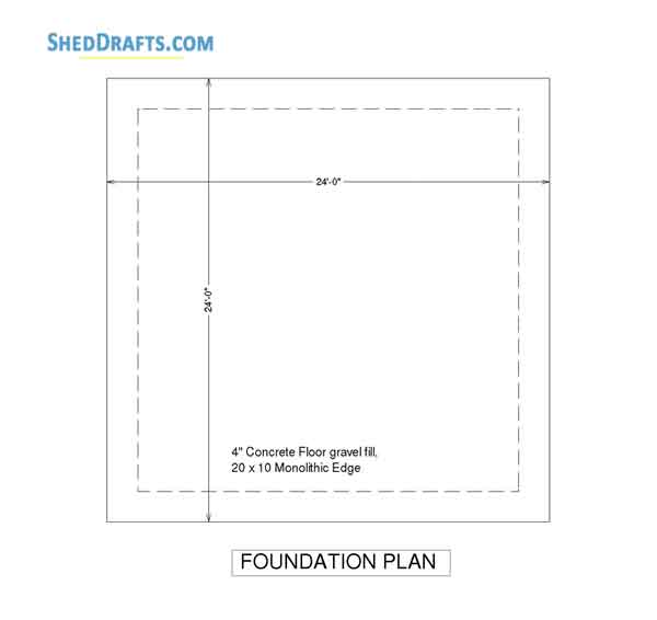 24x24 Gable Garage Shed Building Plans Blueprints 03 Foundation Details