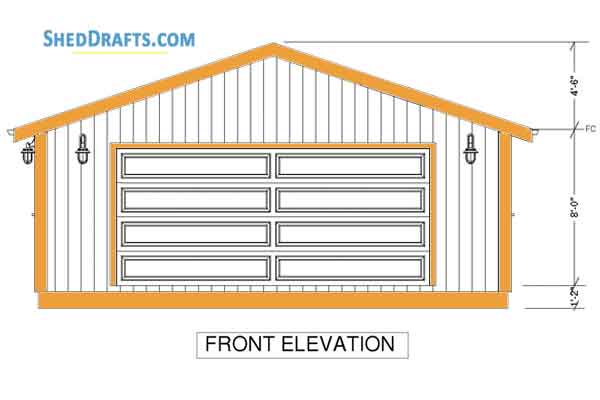 24x24 Gable Garage Shed Building Plans Blueprints 04 Front Elevations