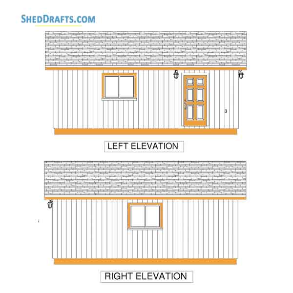 24x24 Gable Garage Shed Building Plans Blueprints 06 Left Right Elevations