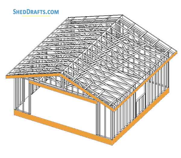 24x24 Gable Garage Shed Building Plans Blueprints 10 Roof Framing