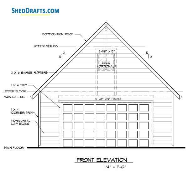 24x24 Two Car Garage Loft Plans Blueprints 03 Front Elevations