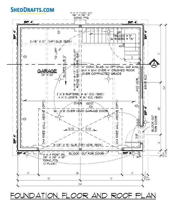 24x24 Two Car Garage Loft Plans Blueprints 07 Floor Framing Plan