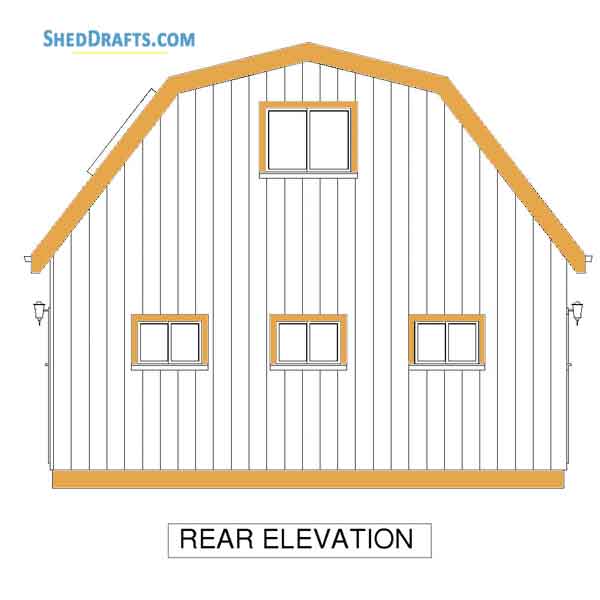 24x32 Gambrel Barn Shed Plans Blueprints 04 Rear Elevations