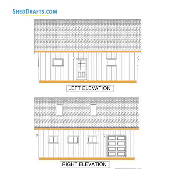 24x32 Gambrel Barn Shed Plans Blueprints 05 Left Right Elevations