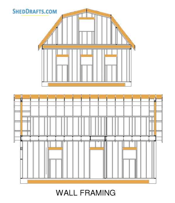 24x32 Gambrel Barn Shed Plans Blueprints 07 Front Side Wall Framing