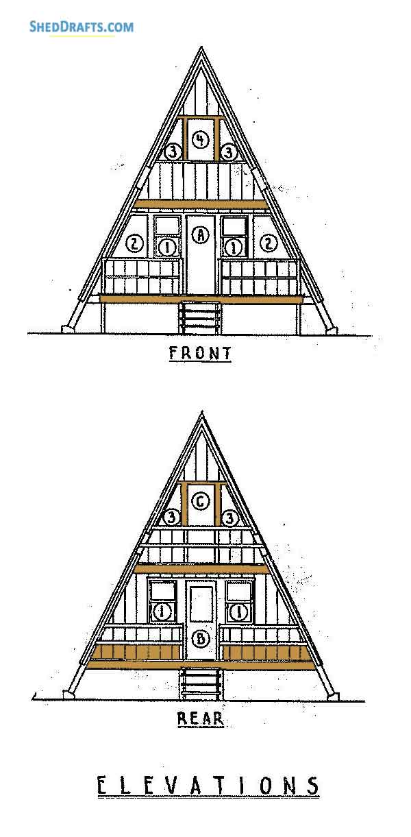 24x36 A Frame Cabin Shed Plans Blueprints 01 Front Rear Elevations