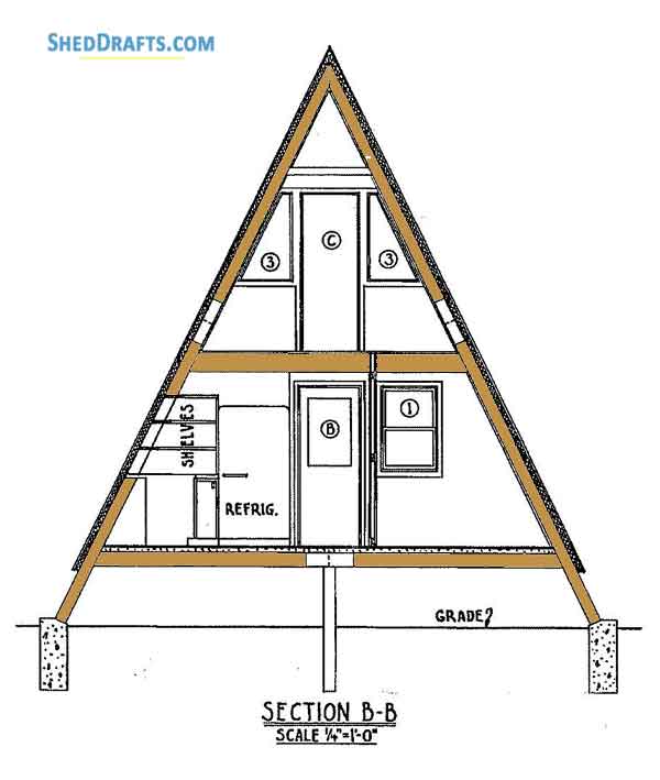 24x36 A Frame Cabin Shed Plans Blueprints 05 Building Section Rear
