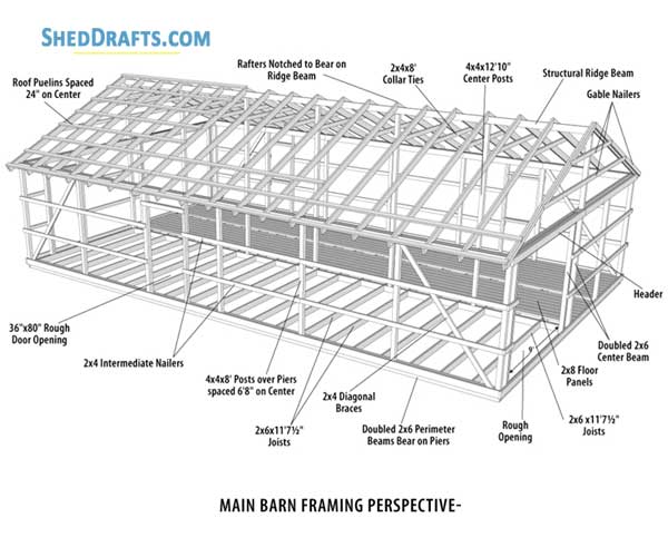 24x40 Livestock Shed Plans Blueprints 01 Building Section