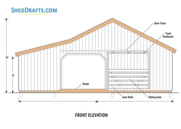 24x40 Livestock Shed Plans Blueprints 06 Front Elevation