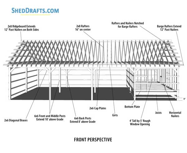 24x48 Pole Frame 3 Car Garage Workshop Shed Plans Blueprints 01 Building Section