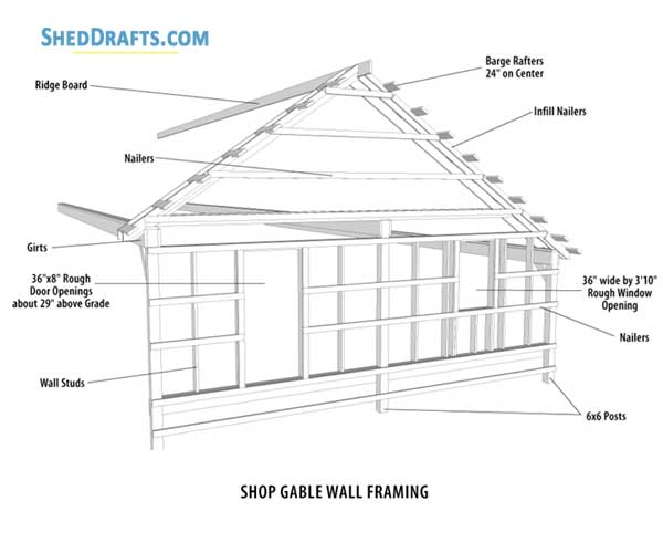 24x48 Pole Frame 3 Car Garage Workshop Shed Plans Blueprints 04 Shop Gable Wall Framing