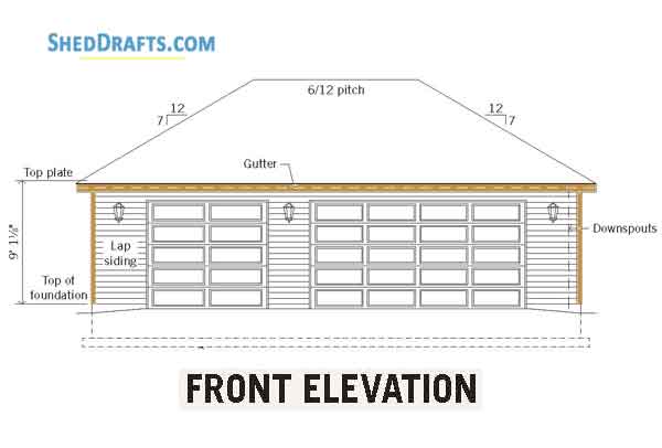 28x36 Three Car Garage Shed Plans Blueprints 02 Front Elevation