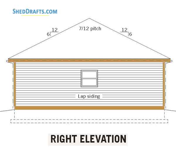 28x36 Three Car Garage Shed Plans Blueprints 03 Right Elevation