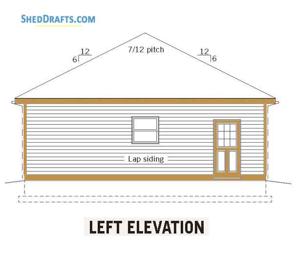 28x36 Three Car Garage Shed Plans Blueprints 04 Left Elevation