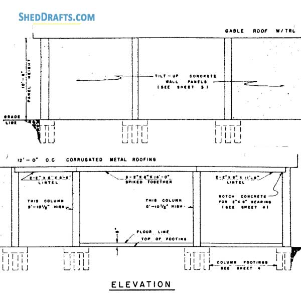 28x74 Machine Storage Shed Plans Blueprints 04 Side Elevations