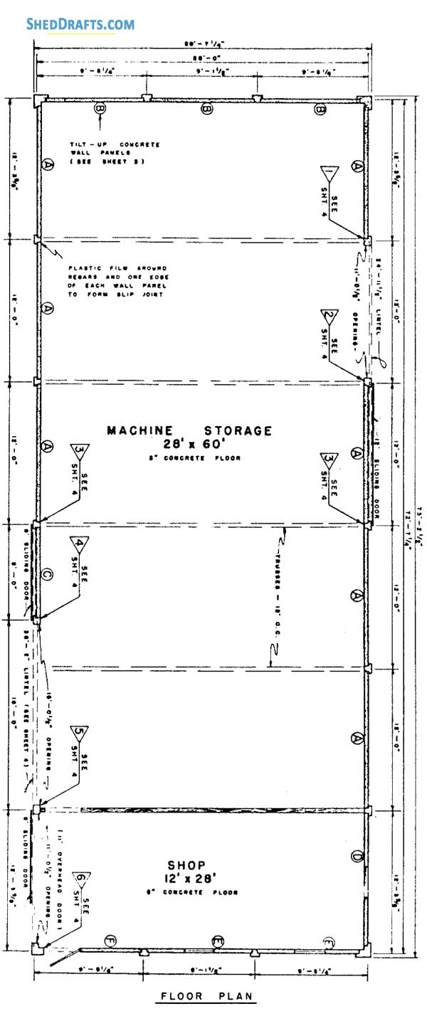 28x74 Machine Storage Shed Plans Blueprints 05 Floor Framing Plan