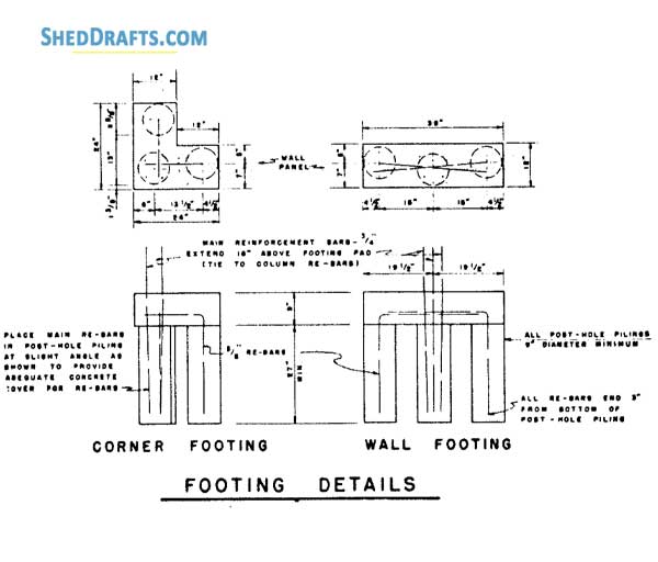 28x74 Machine Storage Shed Plans Blueprints 08 Footing Details