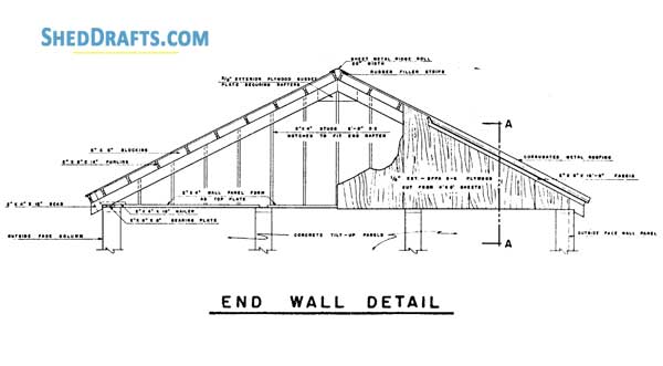 28x74 Machine Storage Shed Plans Blueprints 14 End Wall Details