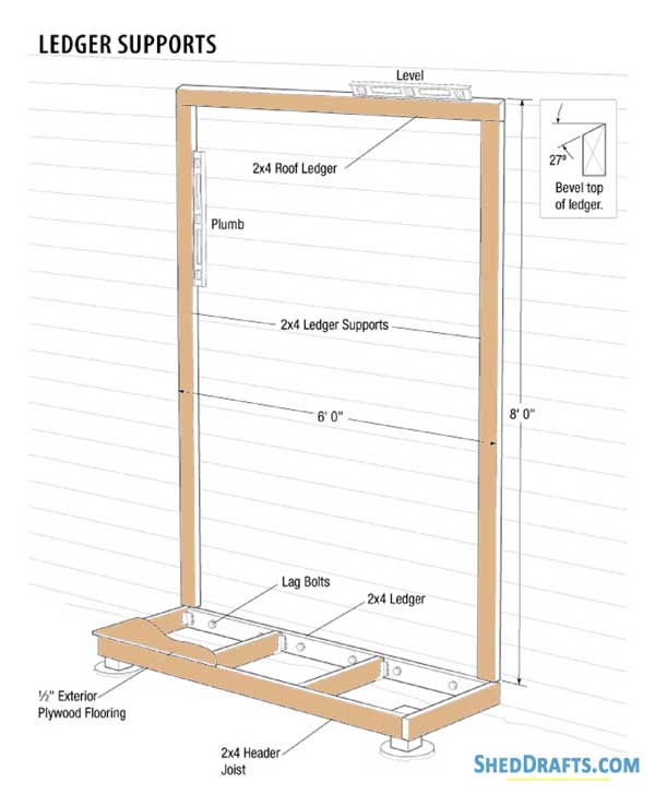 2x6 Lean To Shed Attached To House Plans Blueprints 04 Ledger Supports