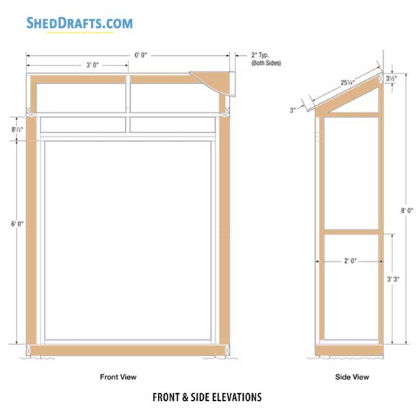 2x6 Lean To Shed Attached To House Plans Blueprints 05 Front Side Elevations