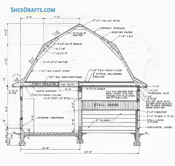 3 Stall Horse Barn Plans Blueprints 01 Building Section