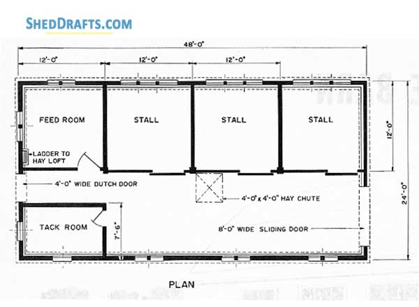 3 Stall Horse Barn Plans Blueprints 02 Floor Framing Plan