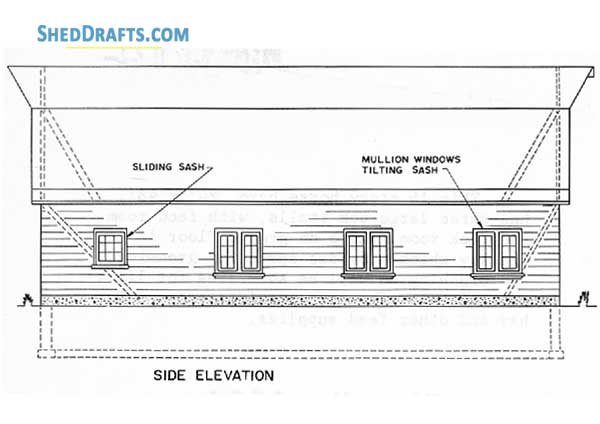 3 Stall Horse Barn Plans Blueprints 03 Side Elevation