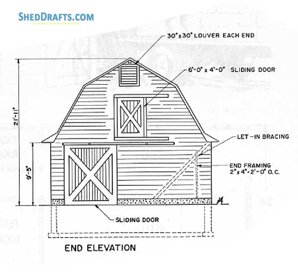 3 Stall Horse Barn Plans Blueprints 04 Rear Elevation