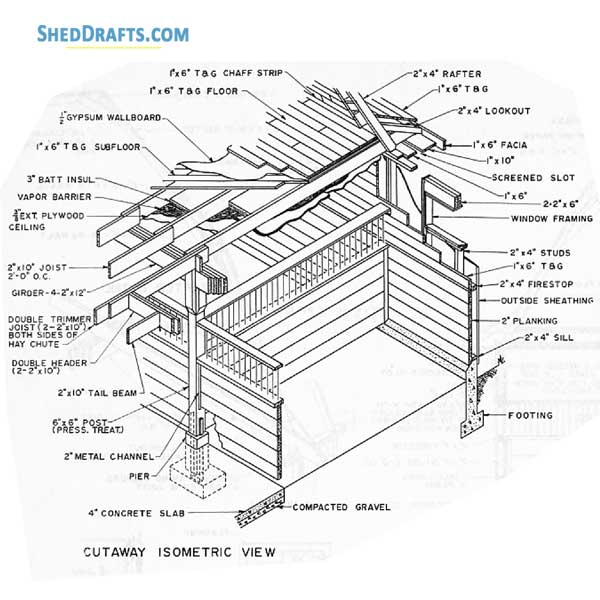 3 Stall Horse Barn Plans Blueprints 10 Cutaway Wall Framing Detail